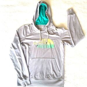 The North Face Grey Teal Logo Hoodie Light Pocket Sweatshirt, Women’s M Medium